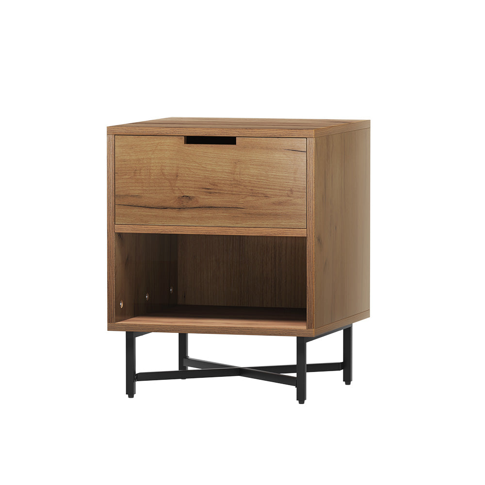 Oak colour - Bedside Table Drawers Side Table Shelf Storage Nightstand Rust Oak