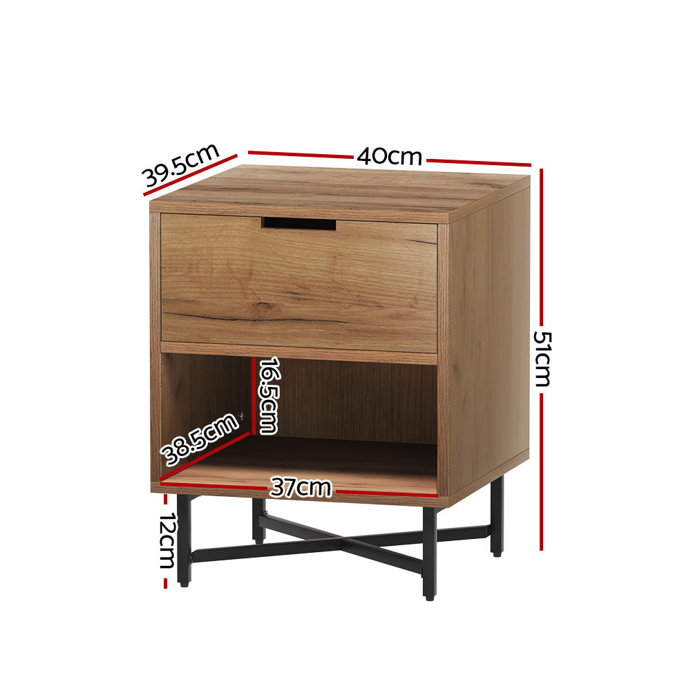 Bookcases & Shelves - Bedside Table Drawers Side Table Shelf Storage Nightstand Rust Oak