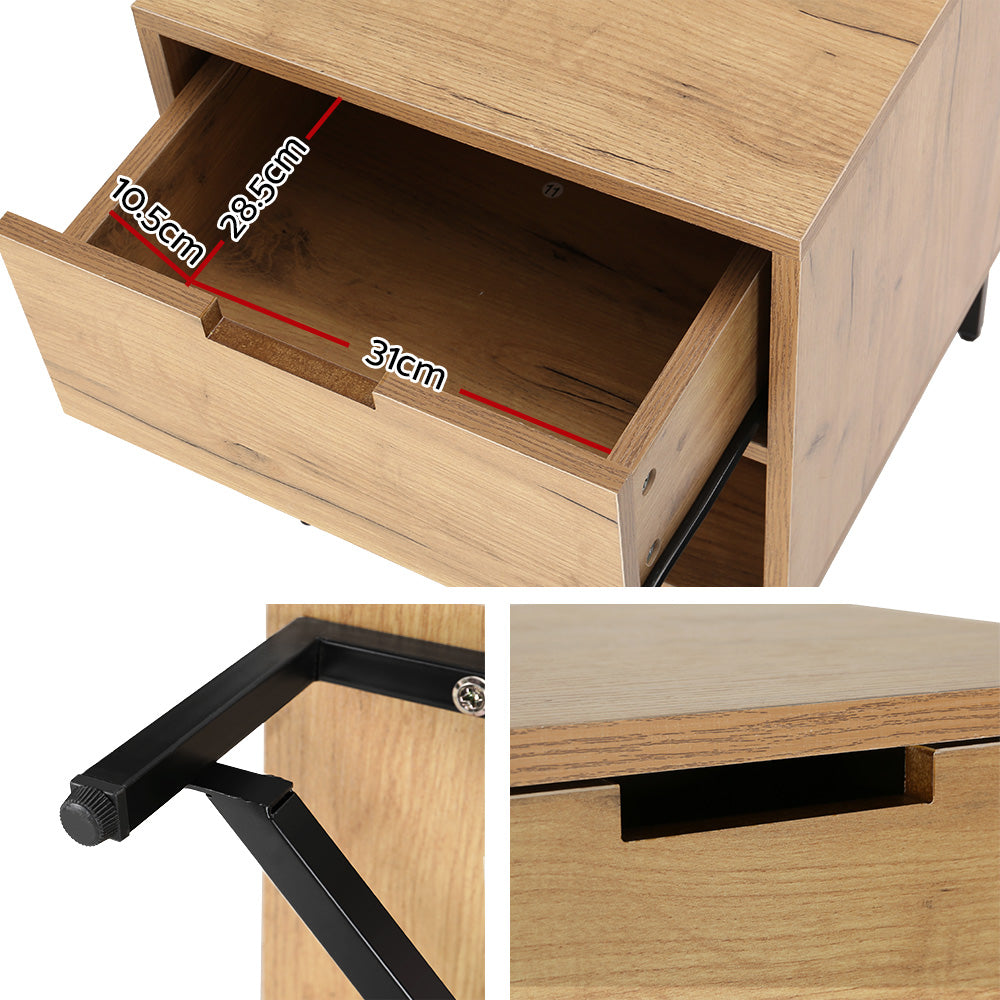 Bedside Table Drawers Side Table Shelf Storage Nightstand Rust Oak | Oak colour