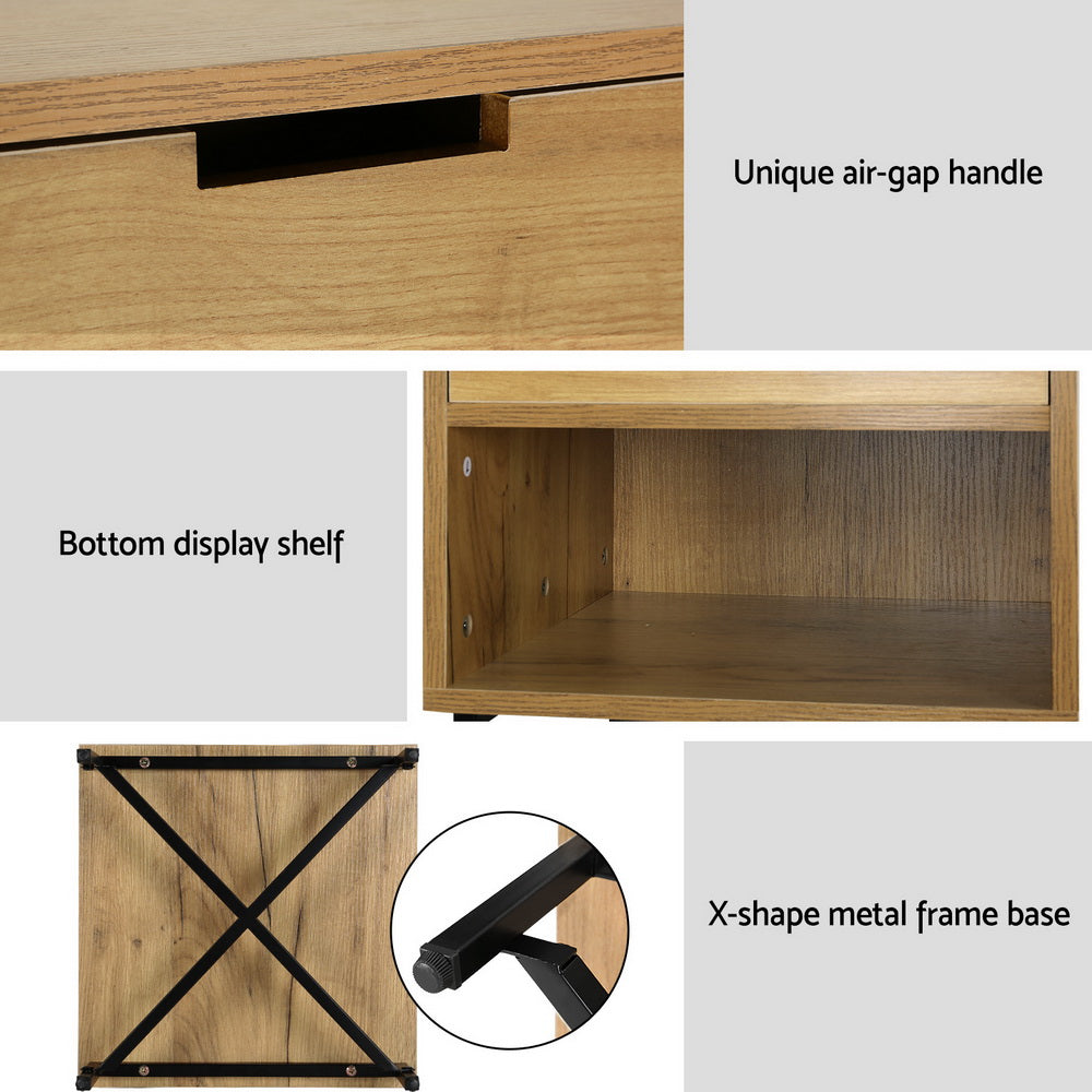 Bedside Table Drawers Side Table Shelf Storage Nightstand Rust Oak, Oak colour