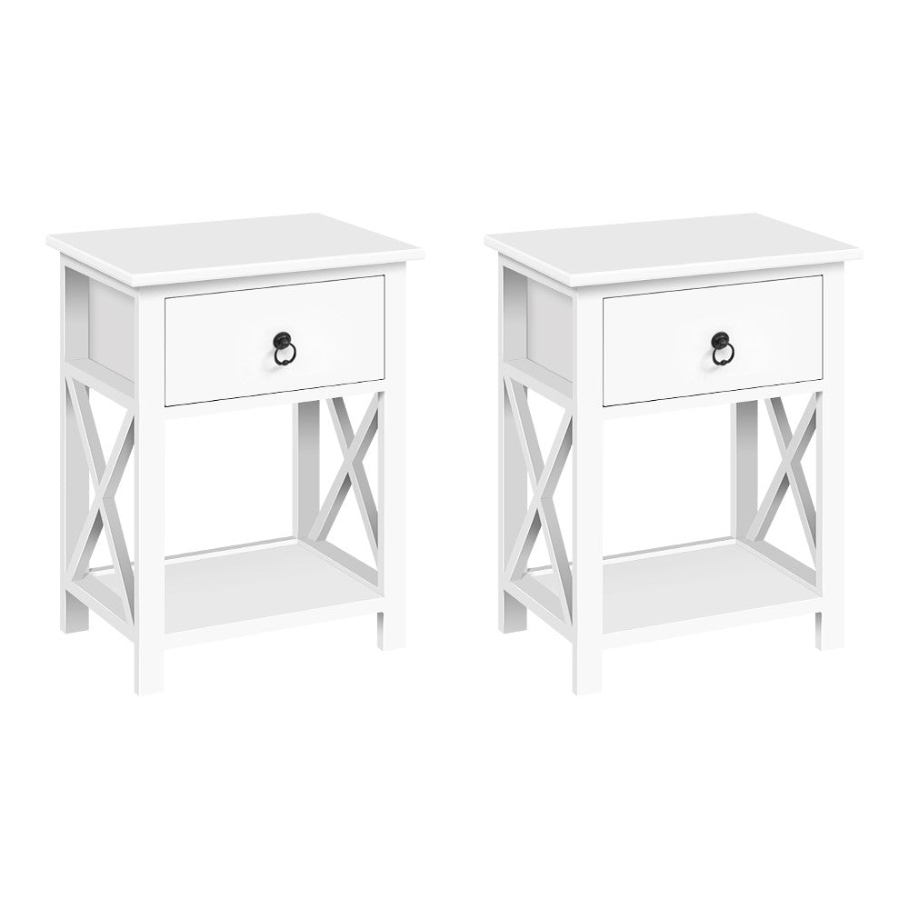 Bedside Tables Drawers Side Table Nightstand Lamp Chest Unit Cabinet x2
