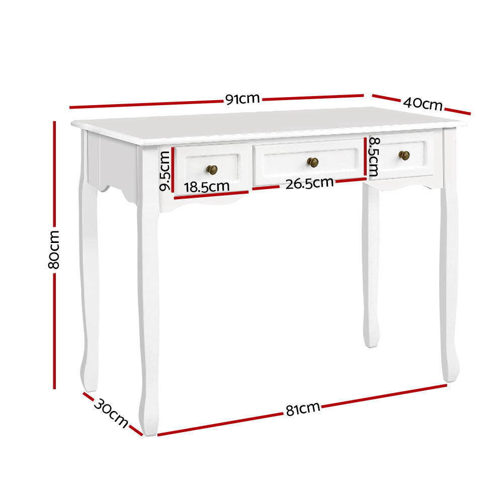 Console Table Hallway 3 Drawers Side Dressing Entry Wooden French Drawer White