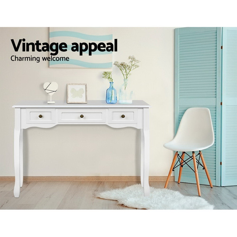 Console Table Hallway 3 Drawers Side Dressing Entry Wooden French Drawer White