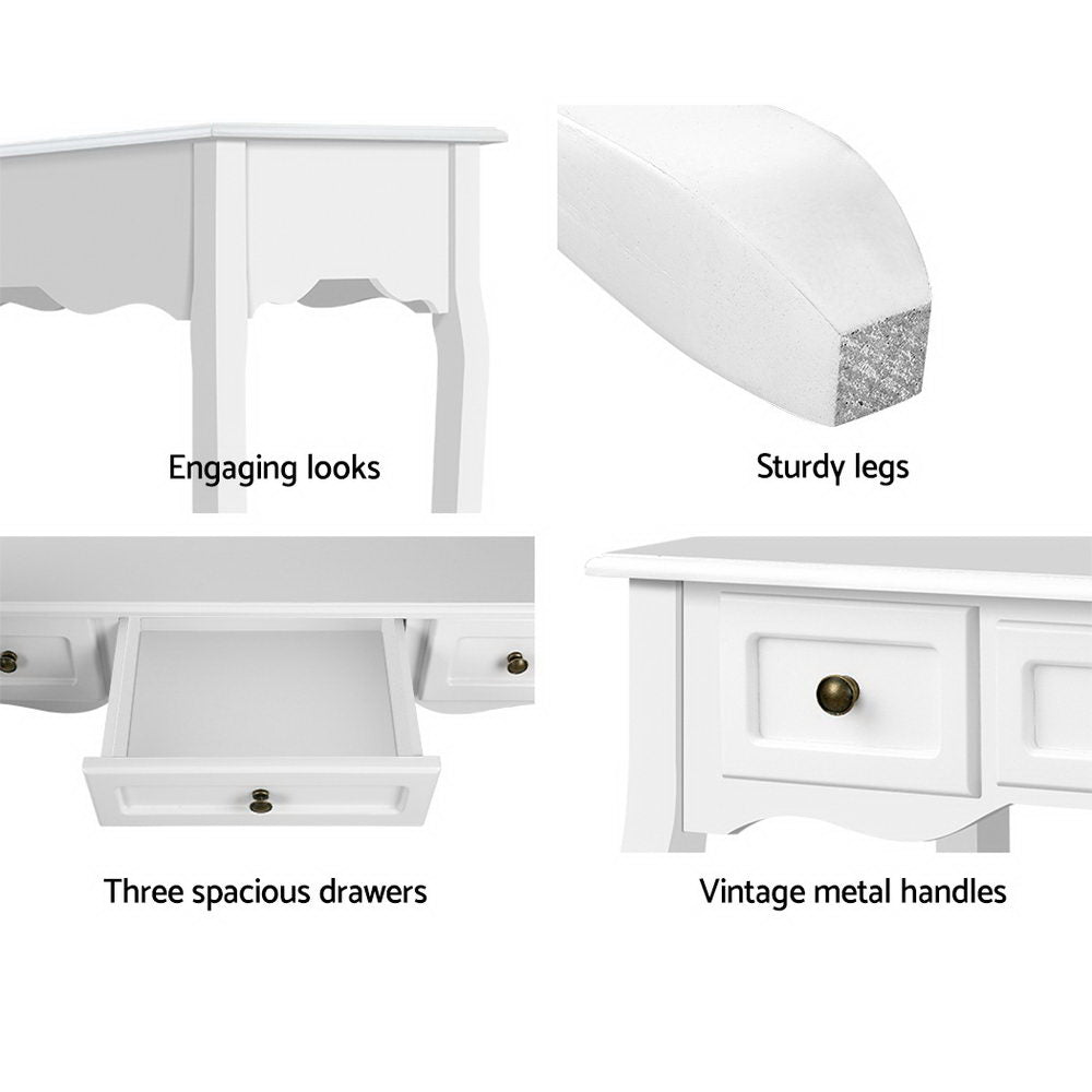 Console Table Hallway 3 Drawers Side Dressing Entry Wooden French Drawer White