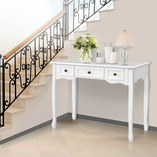 Console Table Hallway 3 Drawers Side Dressing Entry Wooden French Drawer White - Dressers