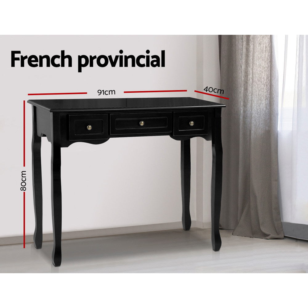 Console Table 3 Drawers Black Hamptons