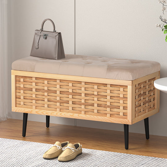 Luxury - Storage Ottoman Blanket Box 80cm Weaved Velvet Pine
