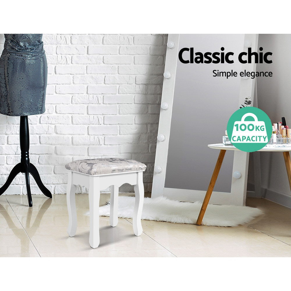 Dressing Table Stool White Velvet Upholstered Vanity Bedroom Seat