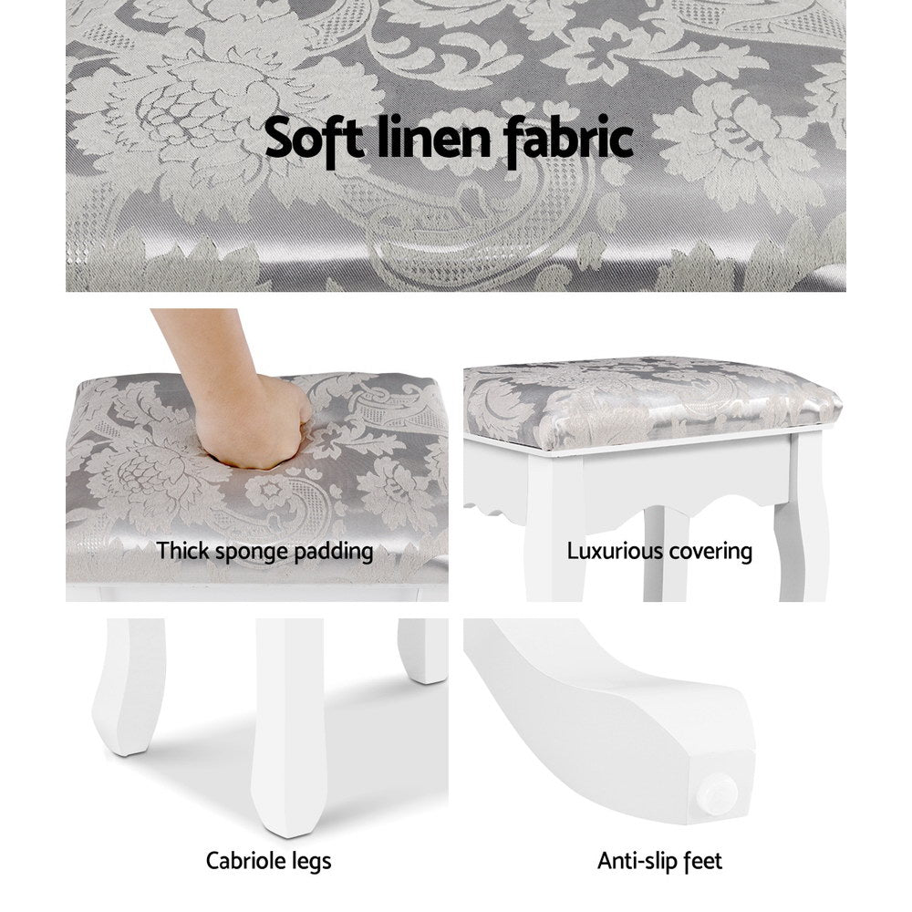 Dressing Table Stool White Velvet Upholstered Vanity Bedroom Seat