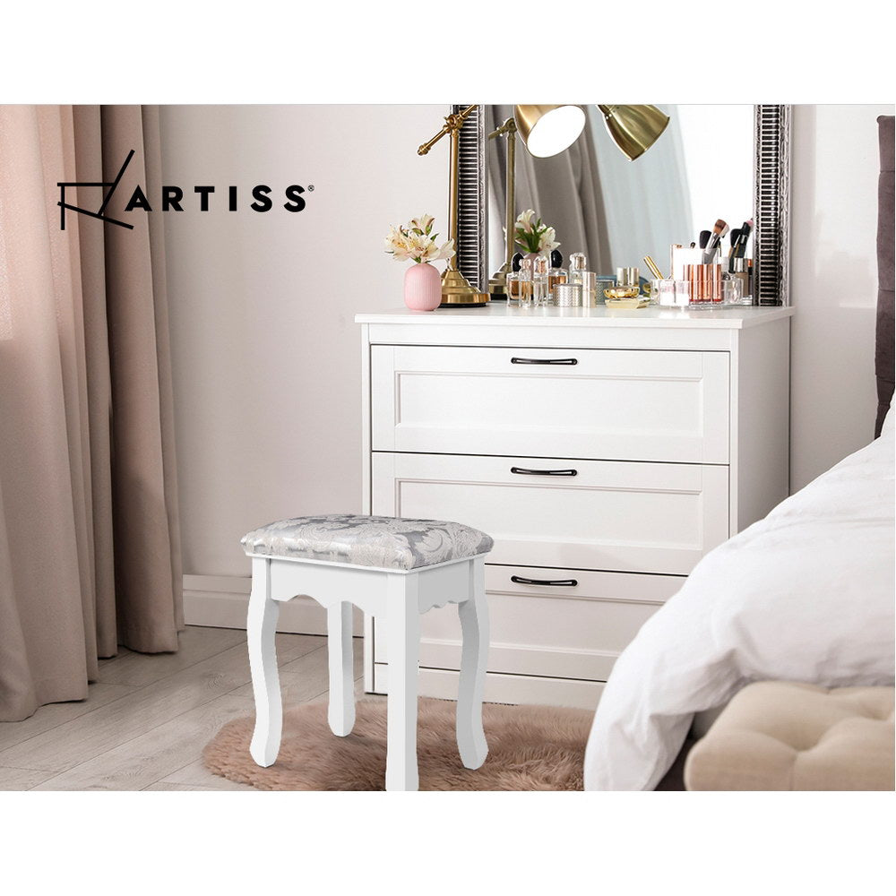 Dressing Table Stool White Velvet Upholstered Vanity Bedroom Seat