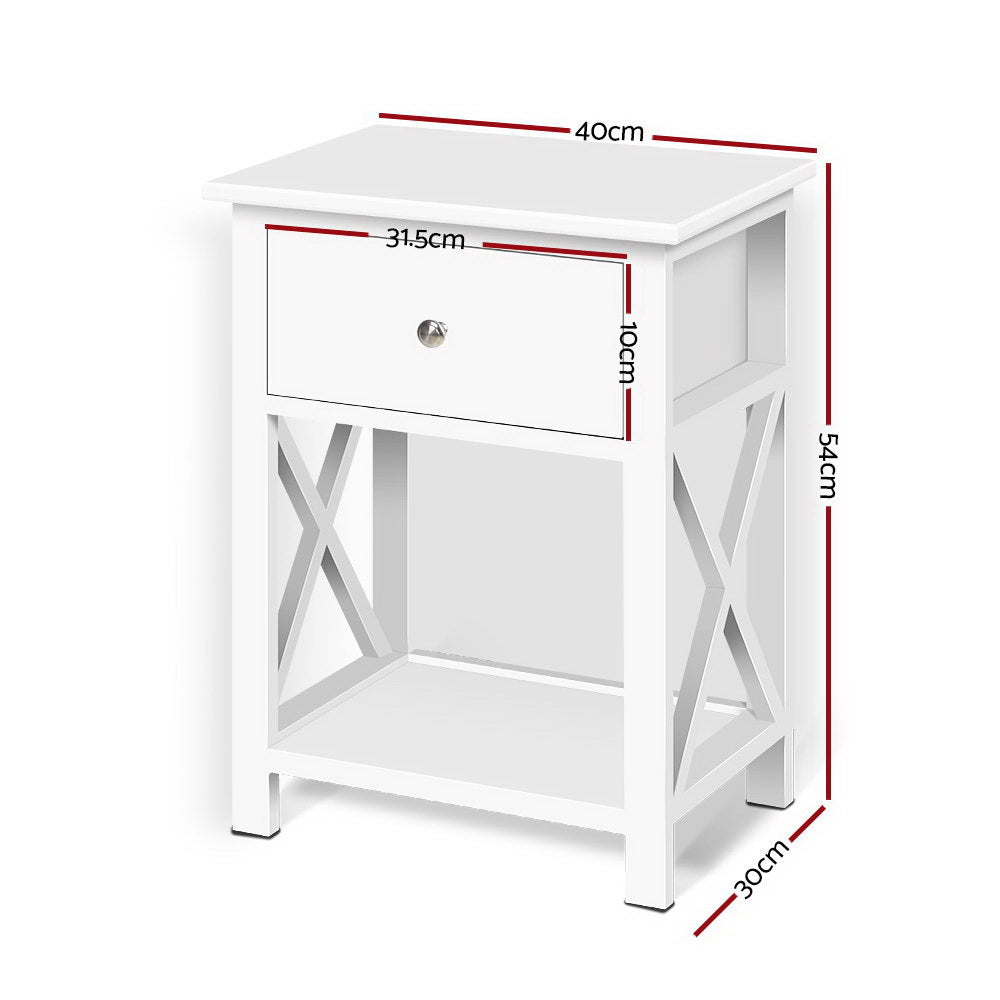 Bedside Table 1 Drawer with Shelf White Nightstand Furniture