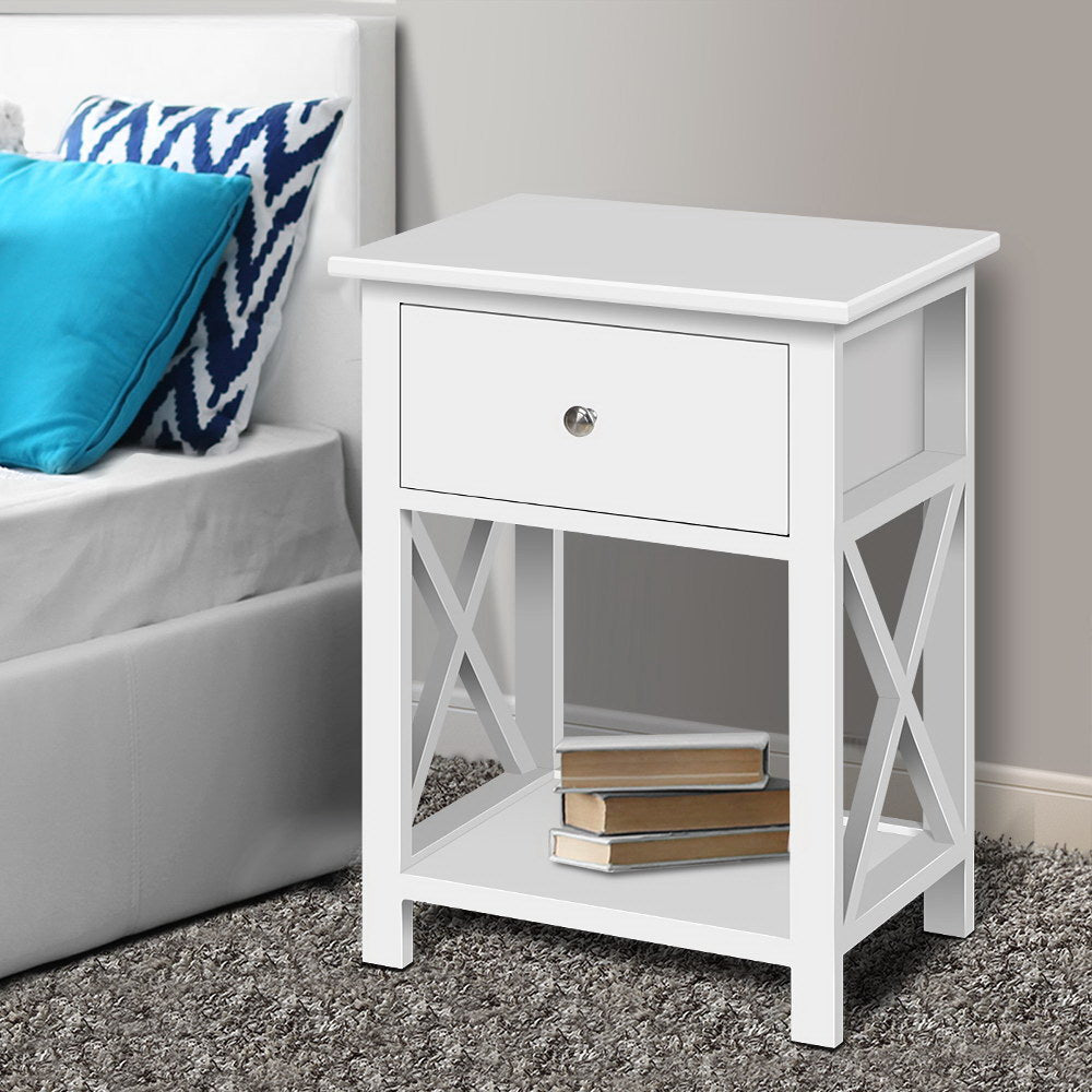Bedside Table 1 Drawer with Shelf White Nightstand Furniture