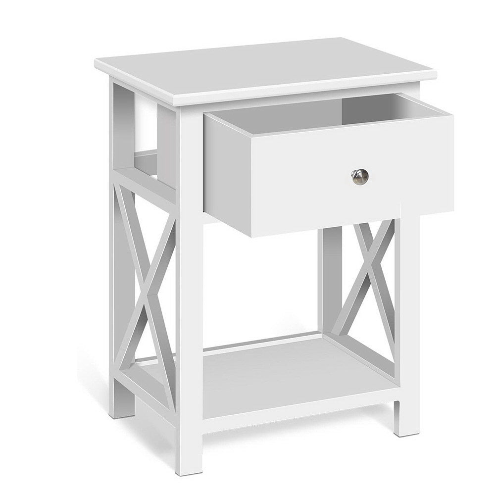 Bedside Table 1 Drawer with Shelf White Nightstand Furniture