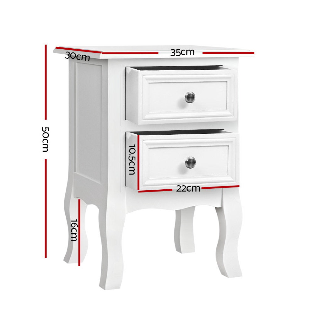 BISSET White Bedside Table 2 Drawers Storage Nightstand