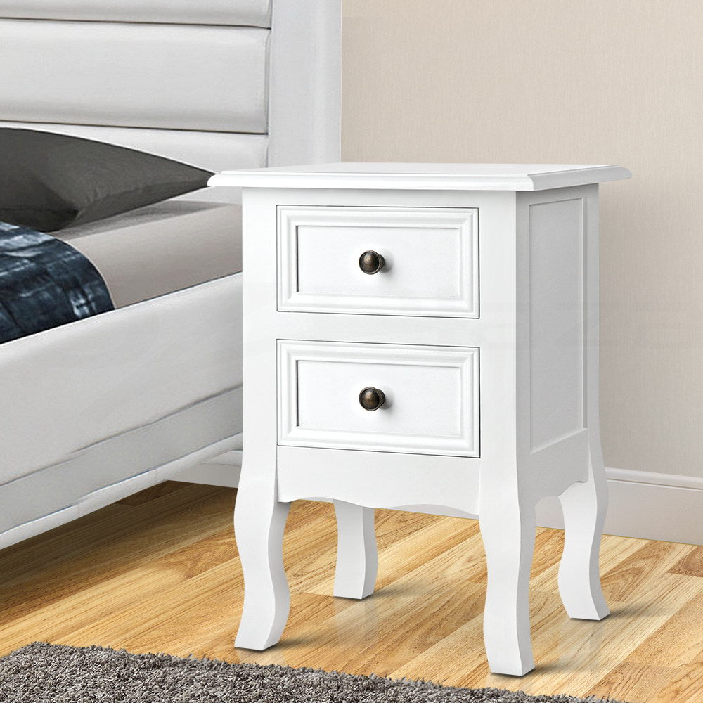 BISSET White Bedside Table 2 Drawers Storage Nightstand