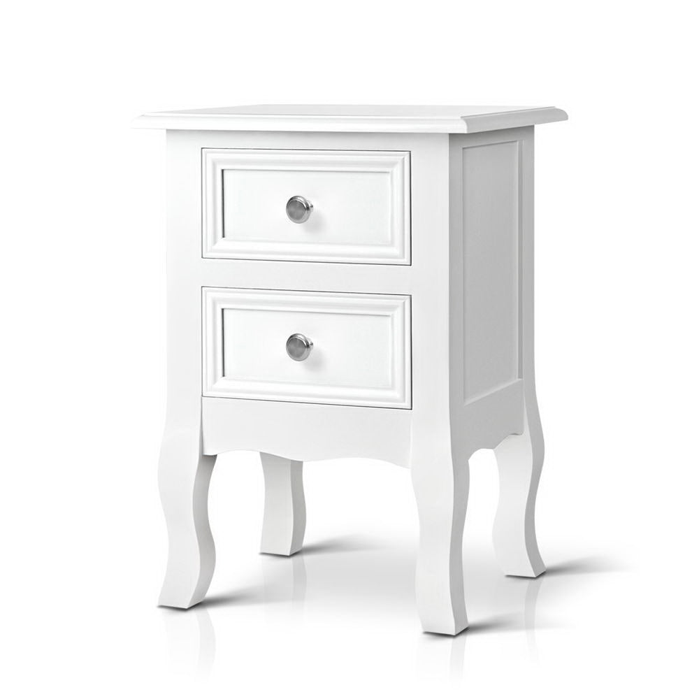 BISSET White Bedside Table 2 Drawers Storage Nightstand