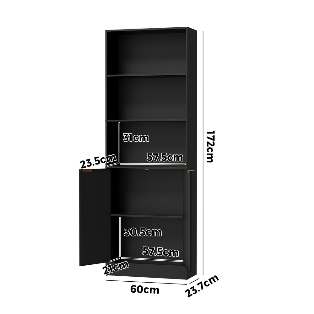 Tall Bookcase Display Shelf Black 60x23.7x172cm