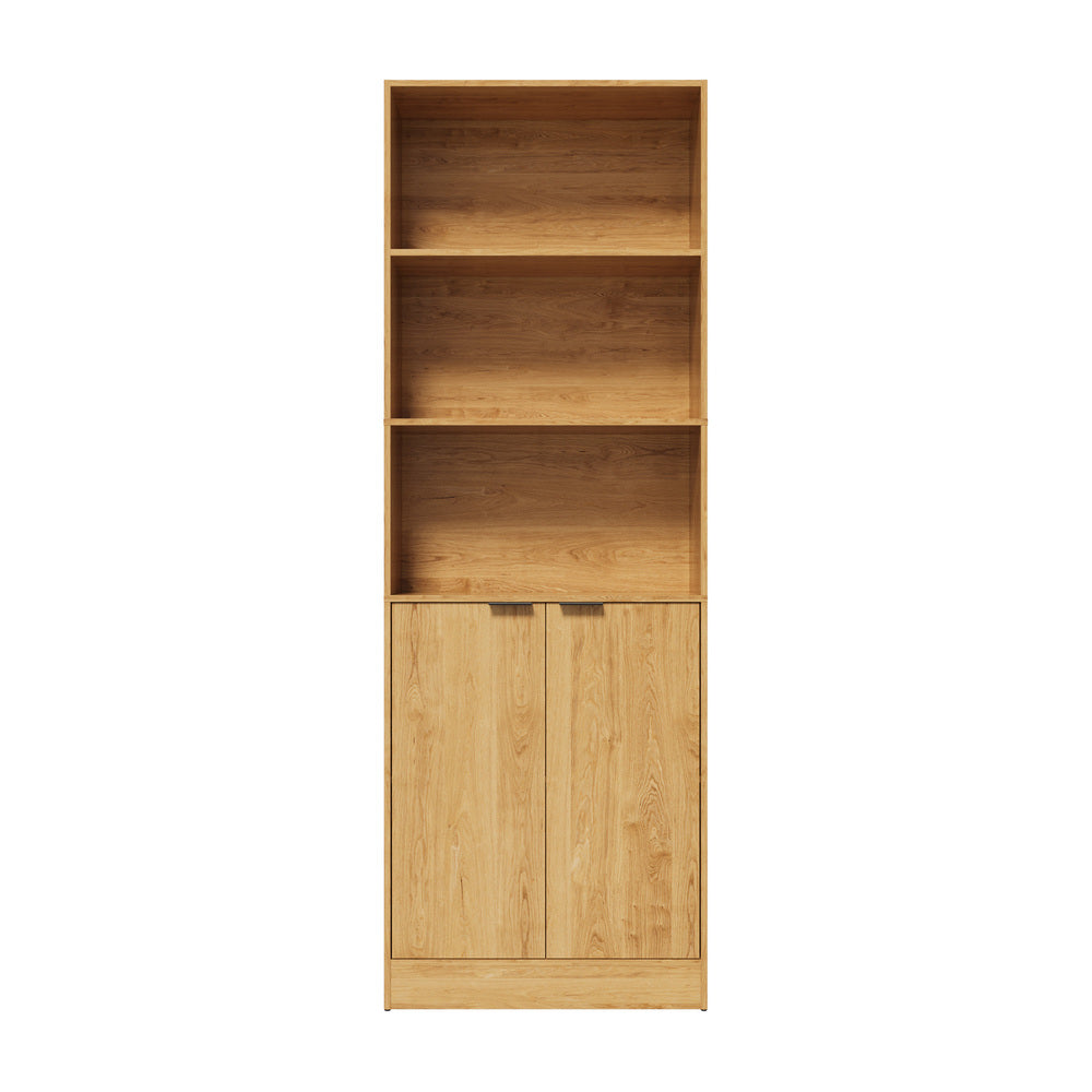 Tall Bookcase Display Shelf 2 Door Adjustable Cabinet