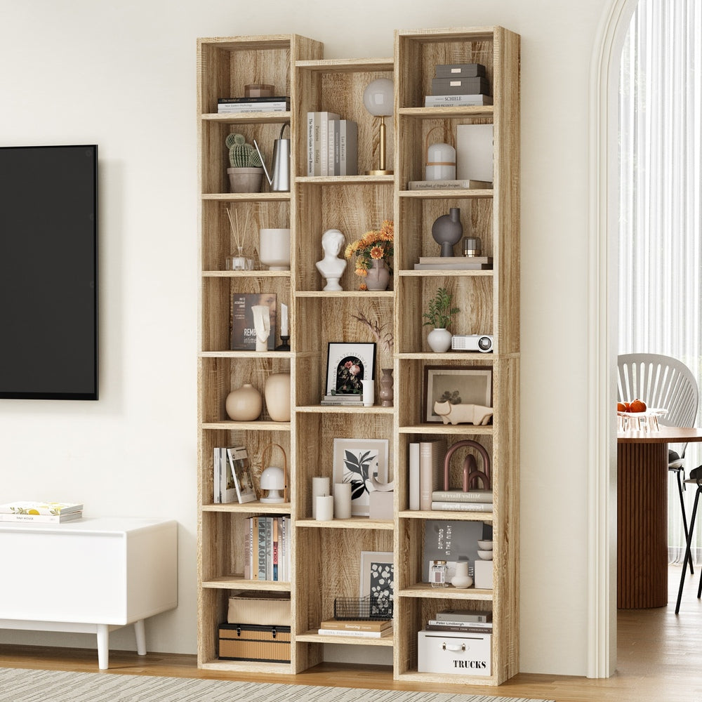 Bookshelf Display Storage Rack for CD DVD Media Organizer Black Natural & White