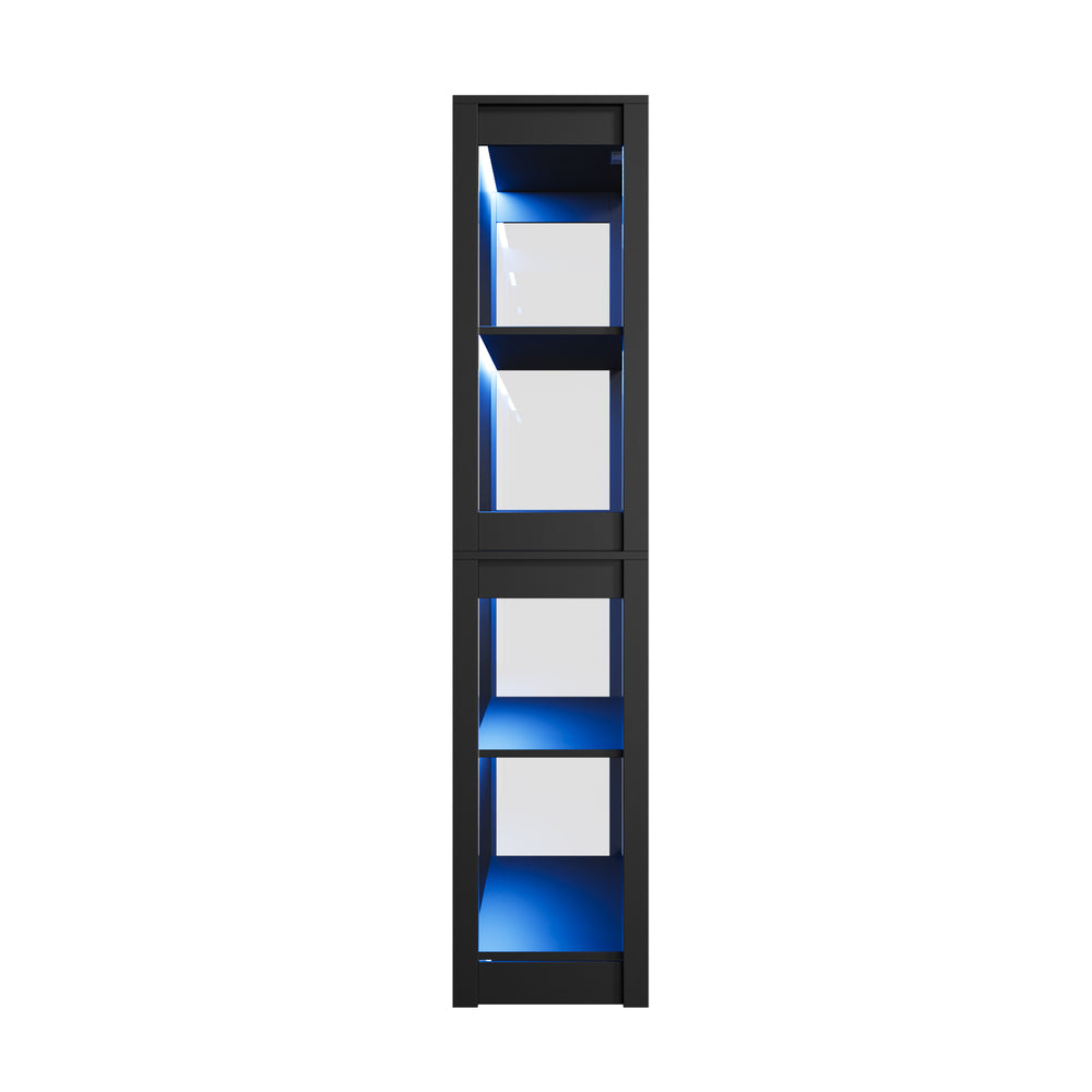 4 Tier Glass Display Cabinet LED Bookcase Black | Simpledeal