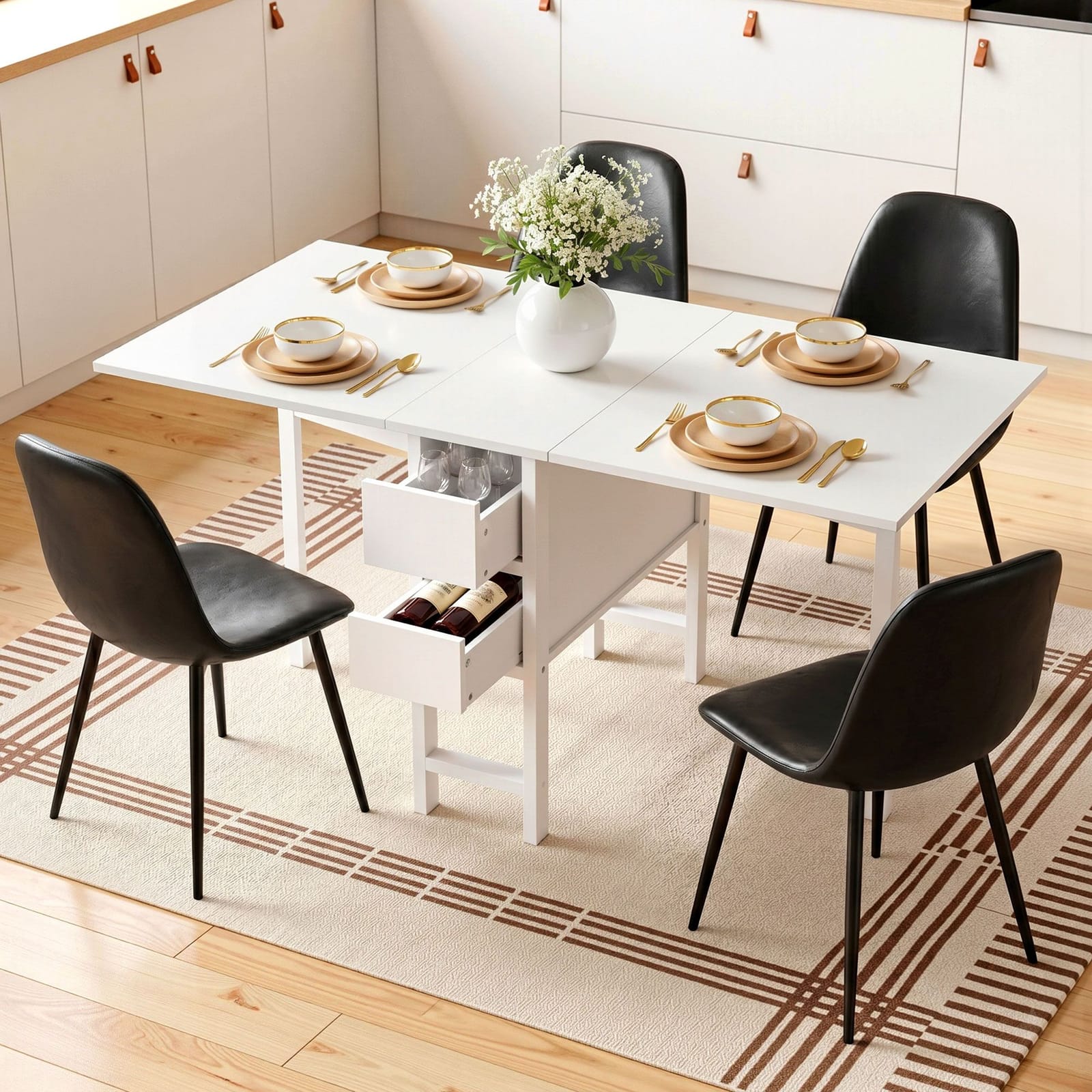 Dining Set Foldable Black 150x80x74.5cm