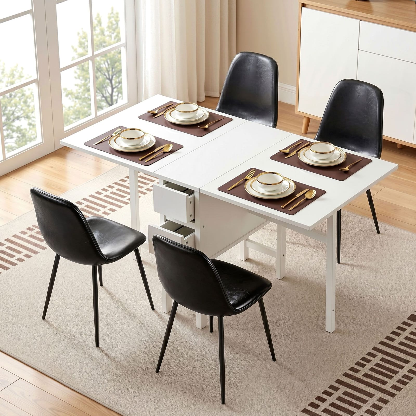 Dining Set Foldable Black 150x80x74.5cm