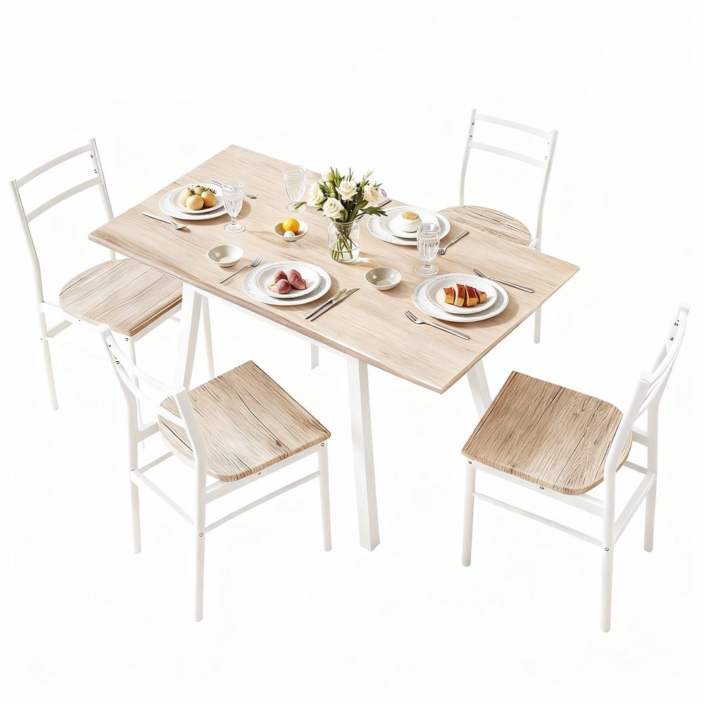 Dining Table And Chairs Set 5Pcs Foldable Kitchen Furniture Natural - Dining Set