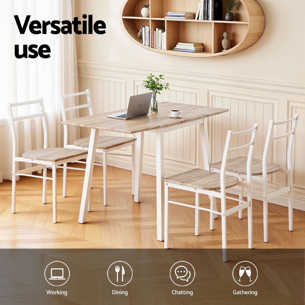 Dining Set - Dining Table And Chairs Set 5Pcs Foldable Kitchen Furniture Natural