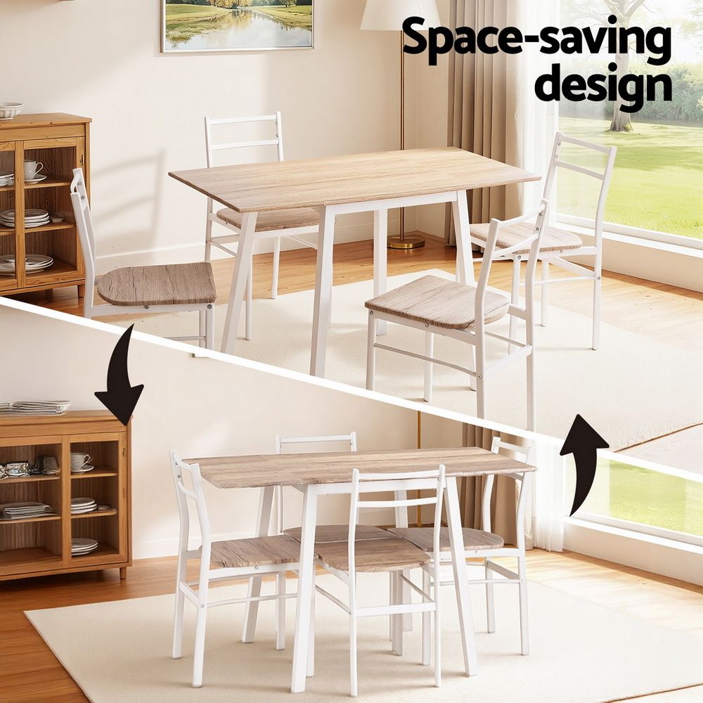 Natural colour - Dining Table And Chairs Set 5Pcs Foldable Kitchen Furniture Natural