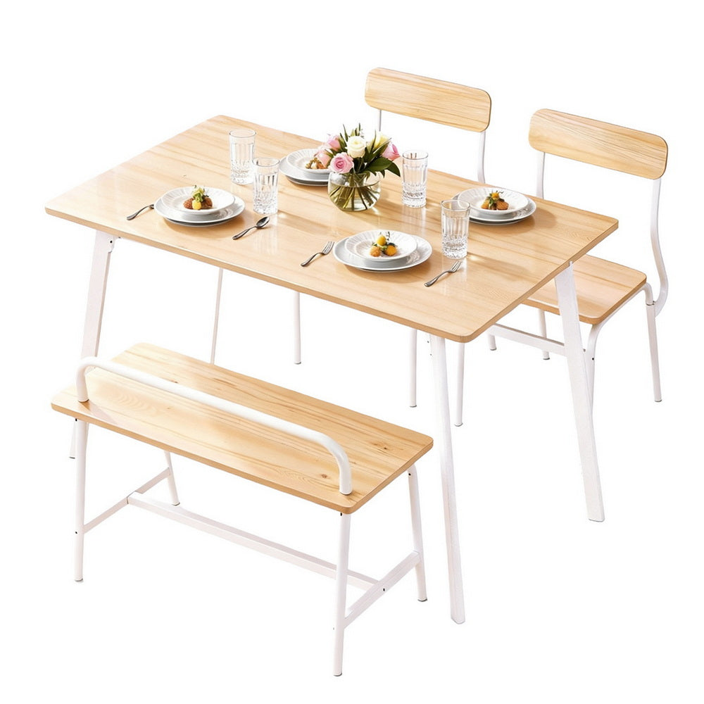 Natural colour - Dining Table And Chairs Set Of 4 Bench Kitchen Furniture Natural And