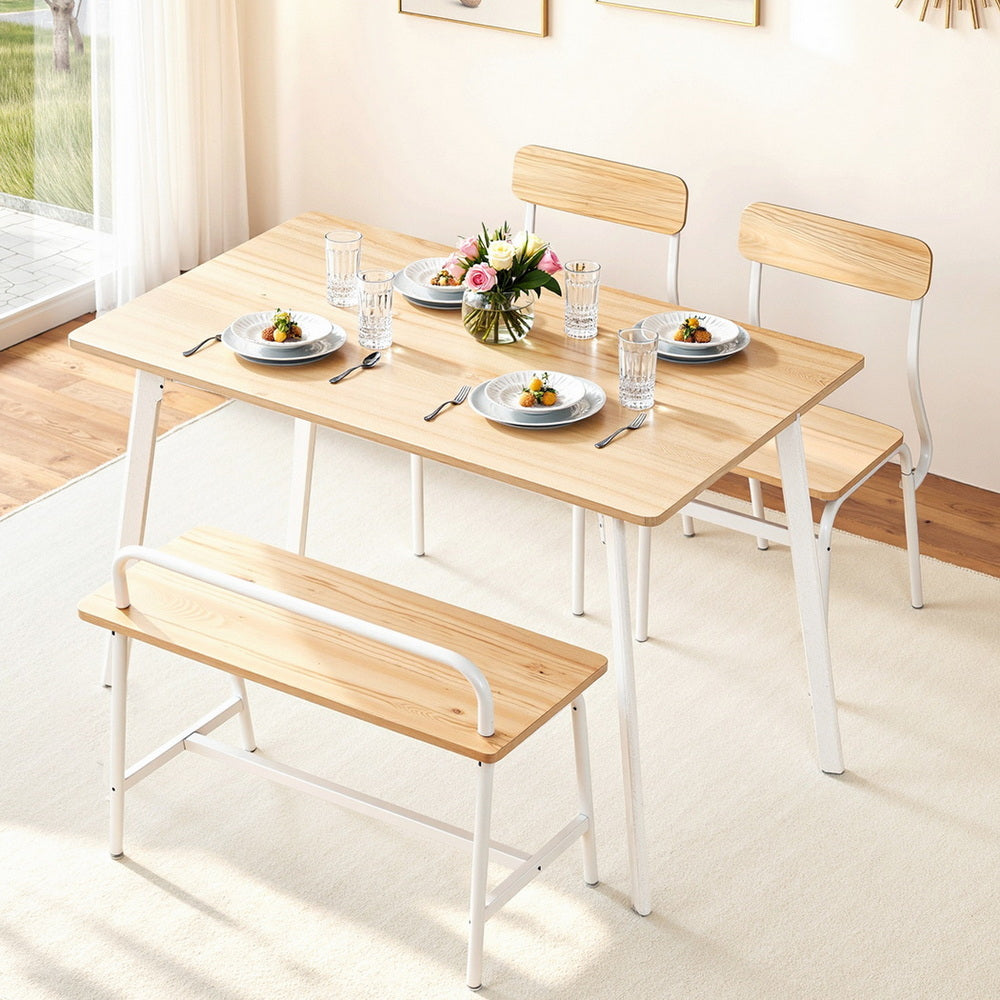 Dining Table And Chairs Set Of 4 Bench Kitchen Furniture Natural And, Natural colour