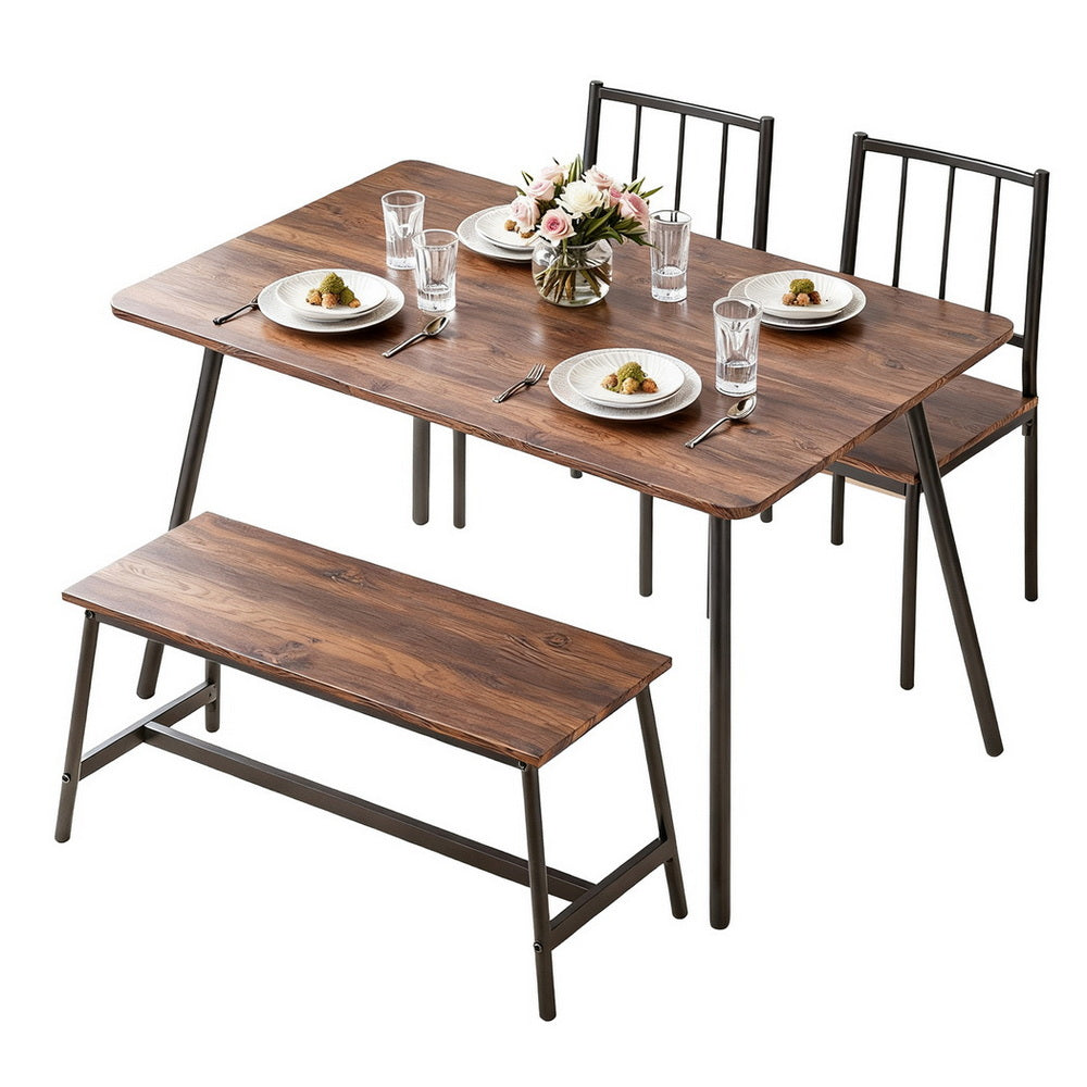 Dining Set - Dining Table And Chairs Set Of 4 Bench Kitchen Furniture Rustic