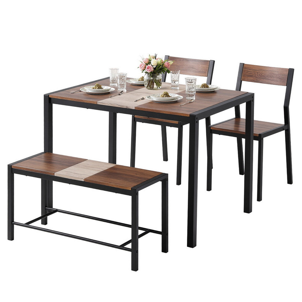 Brown colour - Dining Table And Chairs Set Of 4 Bench Kitchen Furniture Rustic Brown
