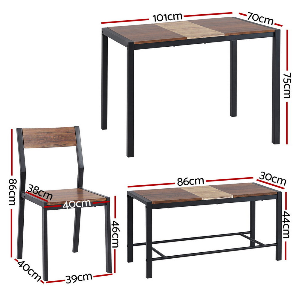 Dining Set - Dining Table And Chairs Set Of 4 Bench Kitchen Furniture Rustic Brown