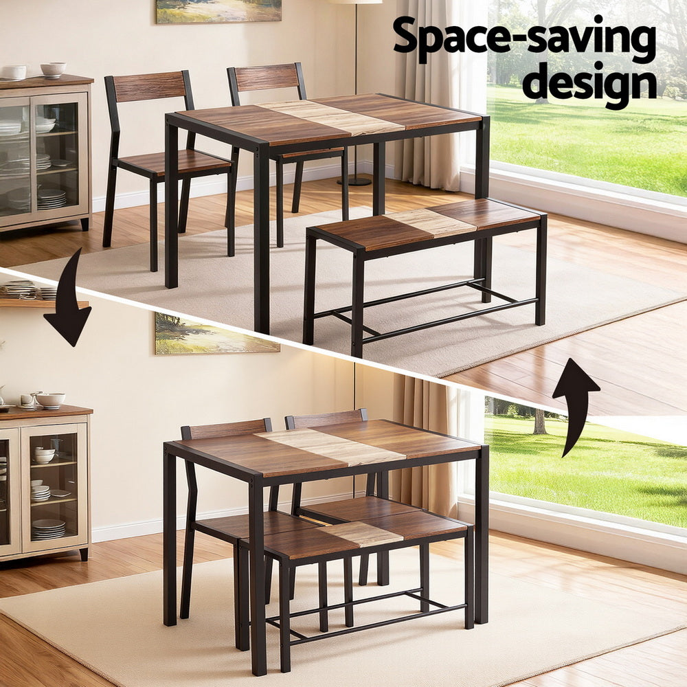 Dining Table And Chairs Set Of 4 Bench Kitchen Furniture Rustic Brown | Brown colour