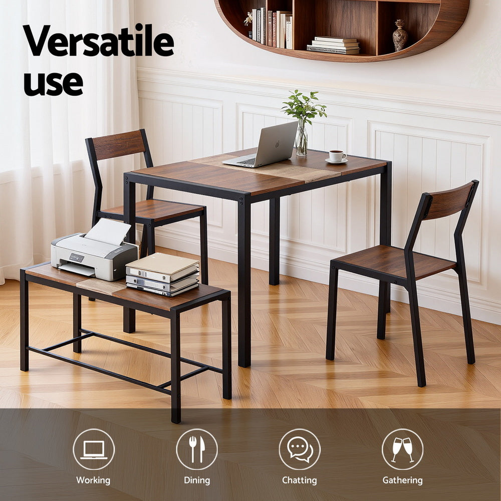 Dining Table And Chairs Set Of 4 Bench Kitchen Furniture Rustic Brown, Dining Set