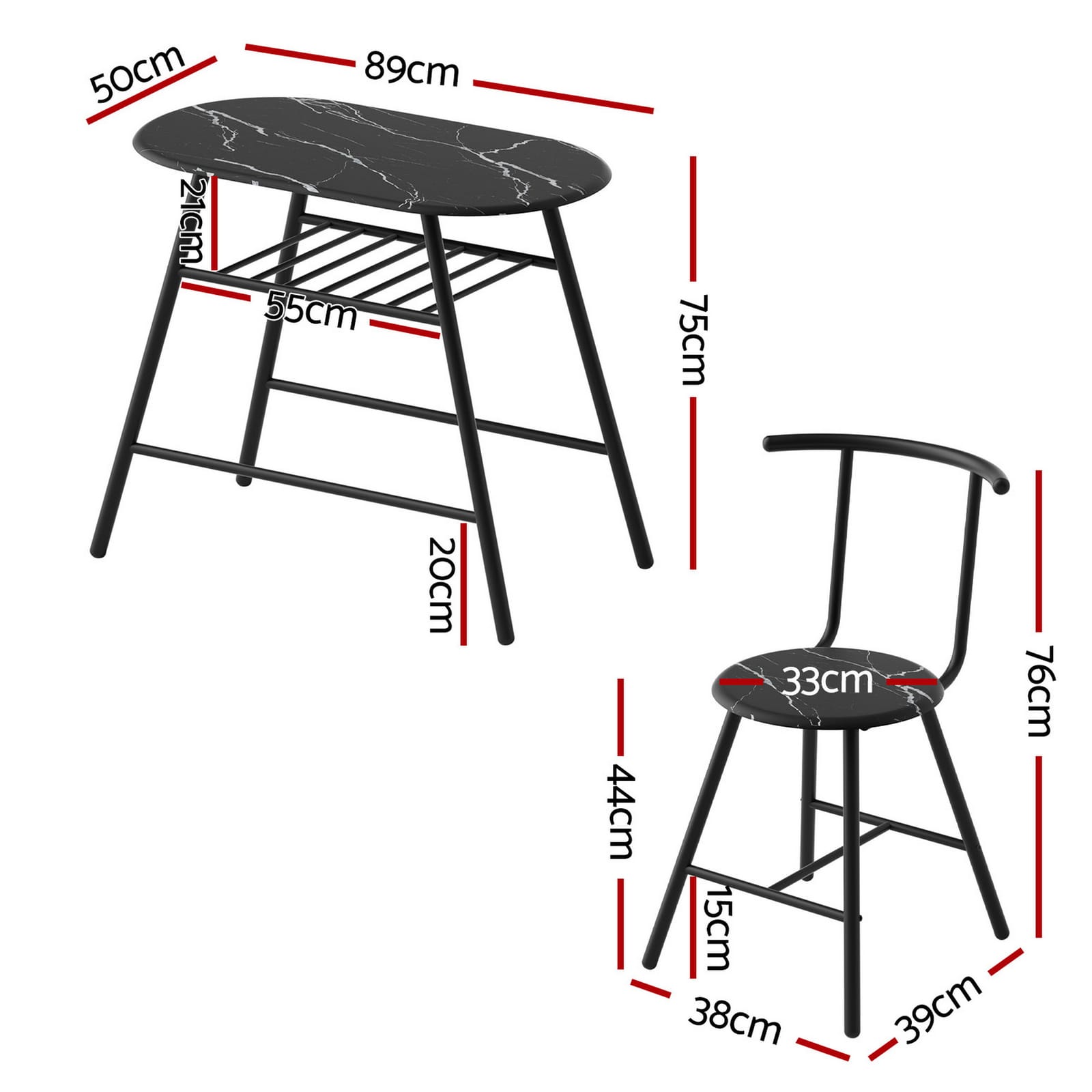 Marble Dining Set Compact 89x50x75cm
