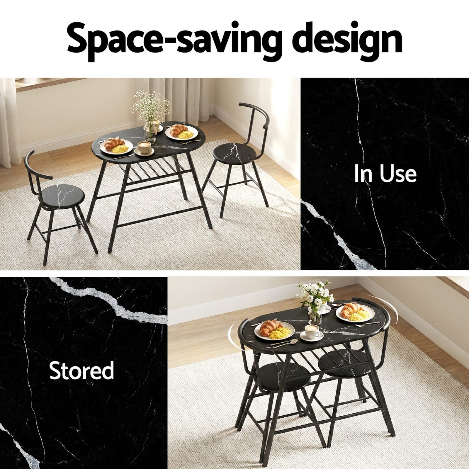 Marble Dining Set Compact 89x50x75cm