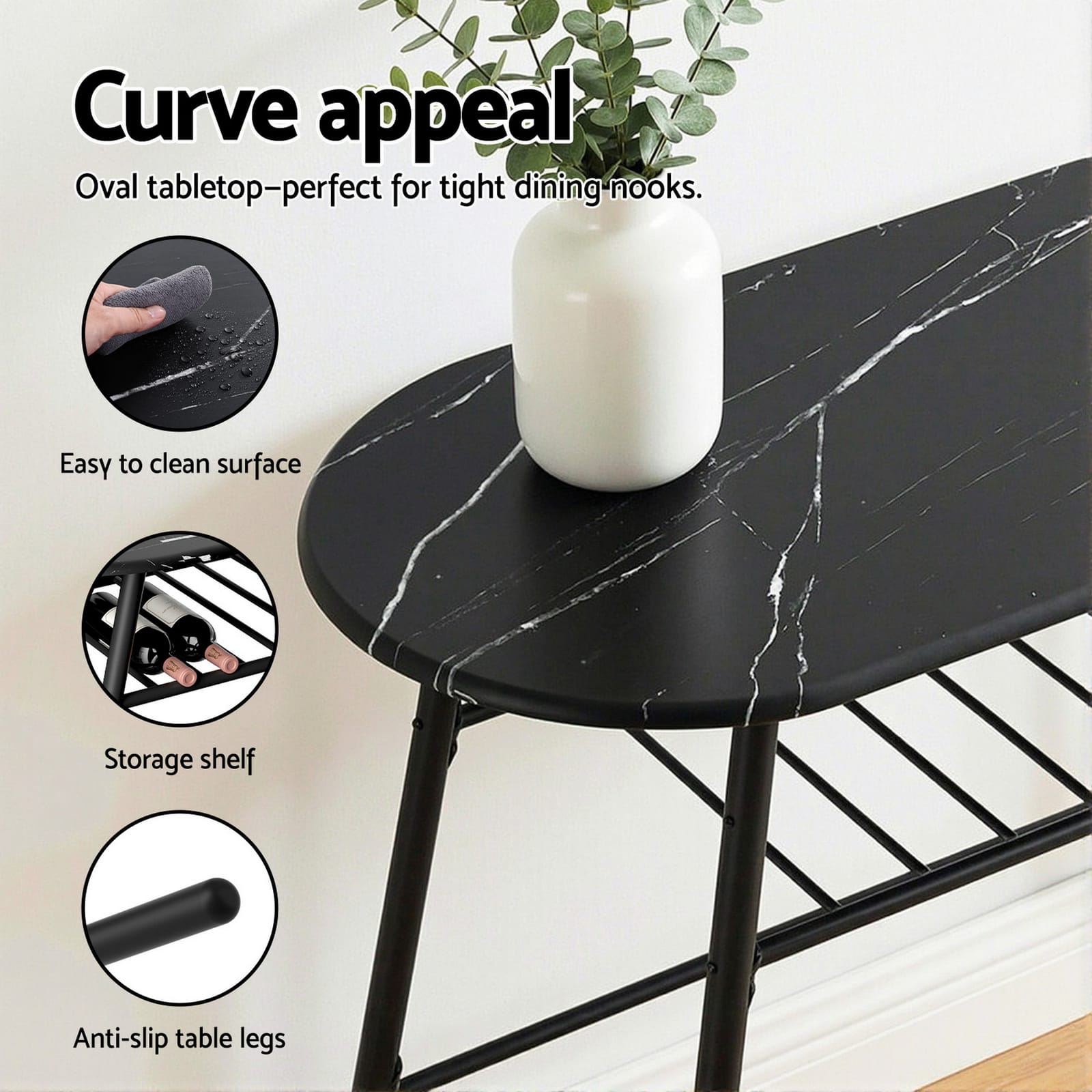 Marble Dining Set Compact 89x50x75cm