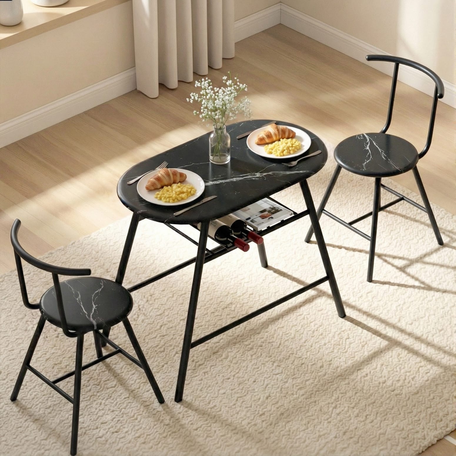 Marble Dining Set Compact 89x50x75cm