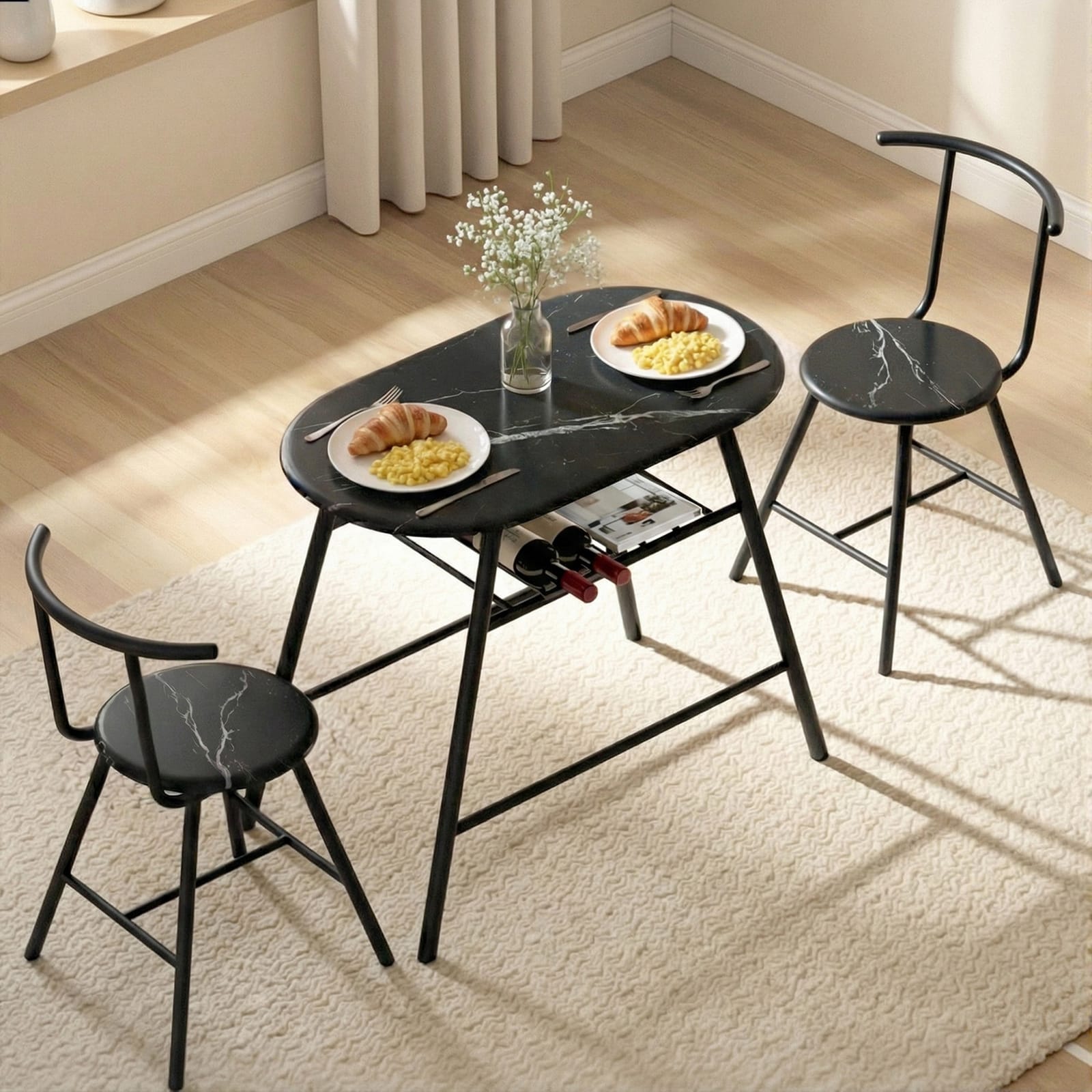 Marble Dining Set Compact 89x50x75cm