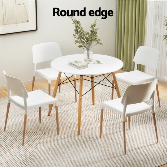 1 Dining Table and 4 Chairs Set Round White | White colour