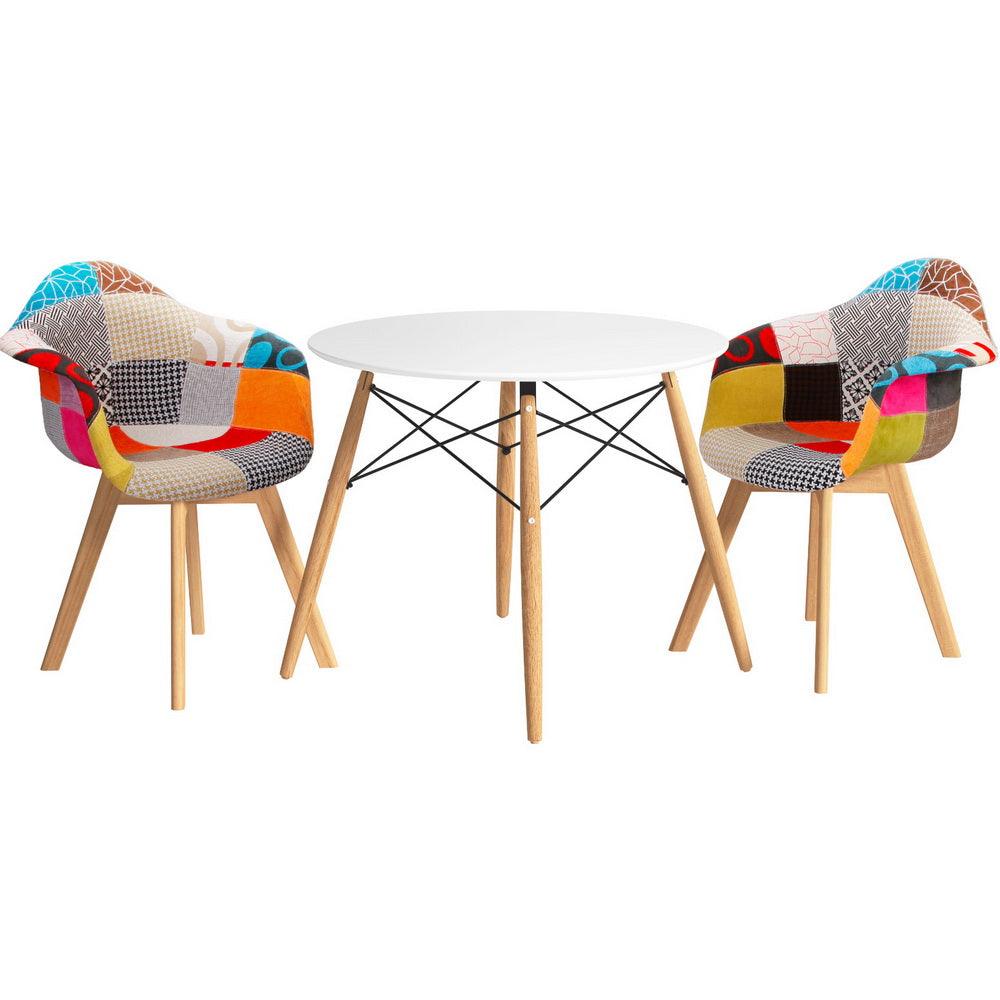 1 Dining Table and 2 Chairs Set DSW 90cm