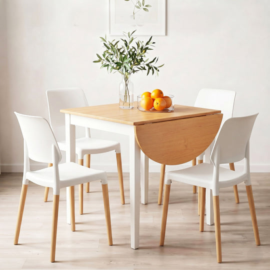 Drop-Leaf Dining Table 4 Chairs Set White - Dining Set