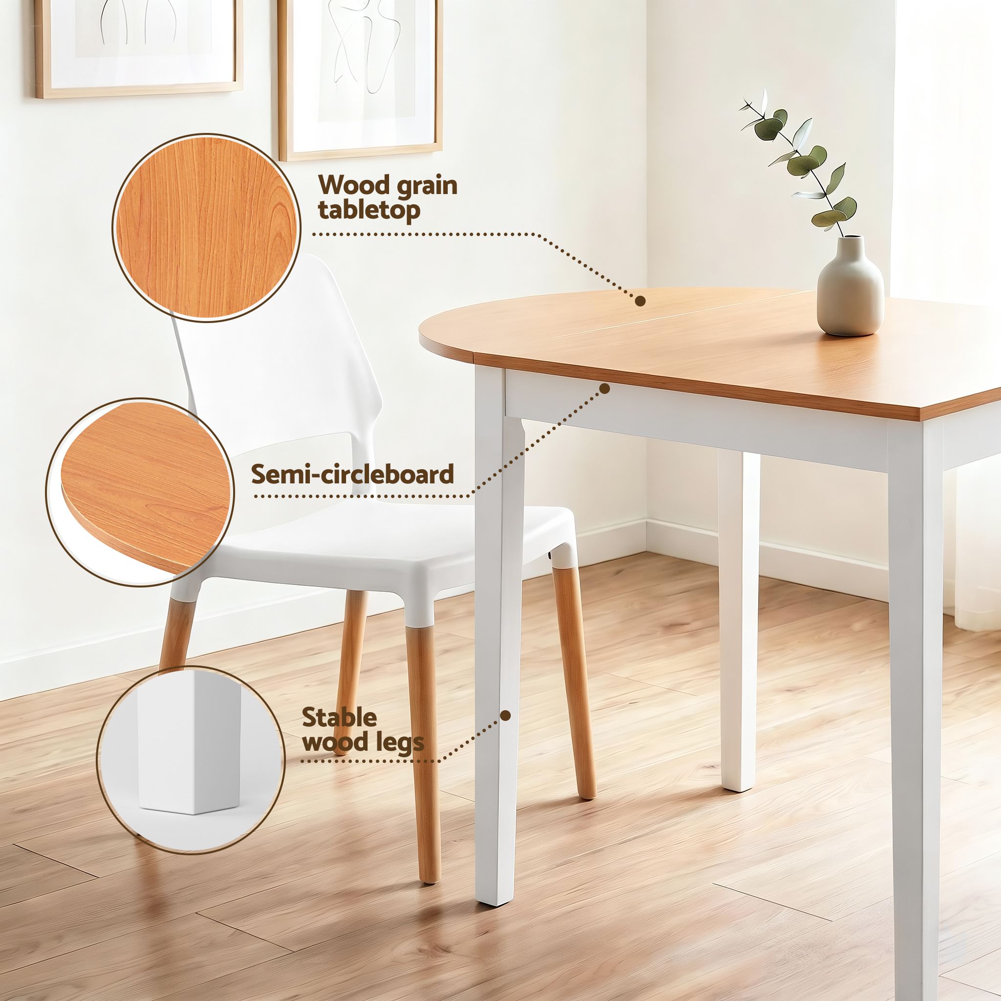 Drop-Leaf Dining Table 4 Chairs Set White | Simpledeals
