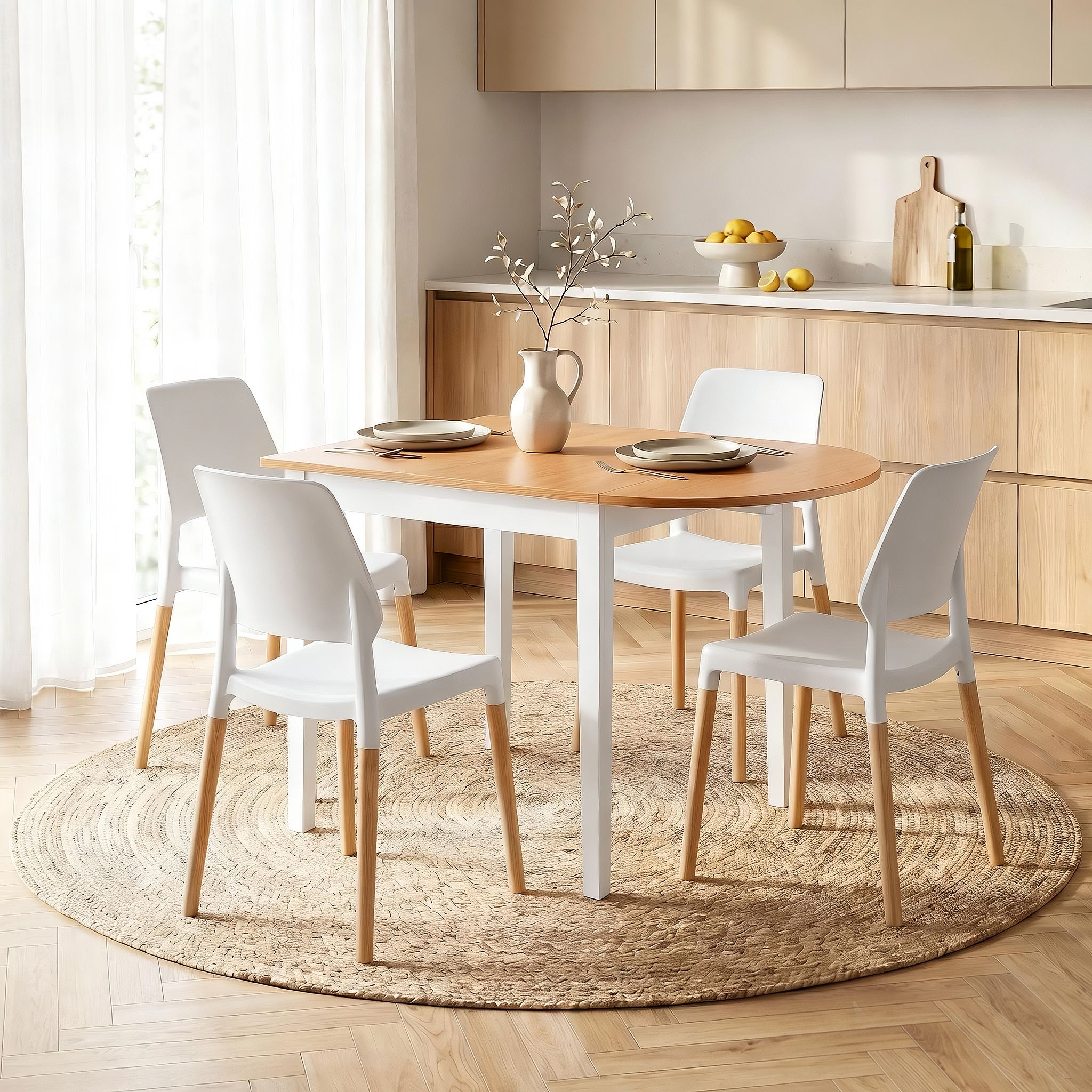 Drop-Leaf Dining Table 4 Chairs Set White | Simpledeals