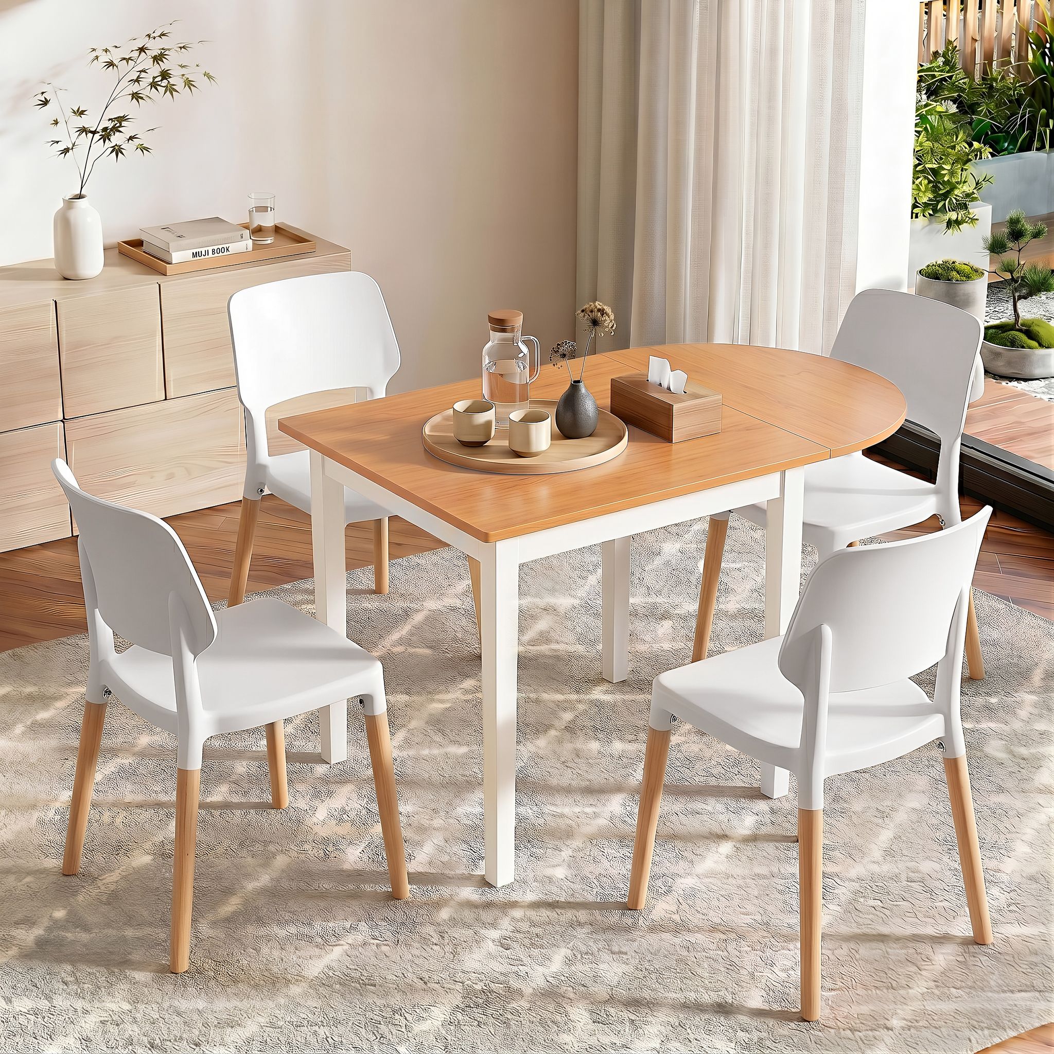 Drop-Leaf Dining Table 4 Chairs Set White | Simpledeals