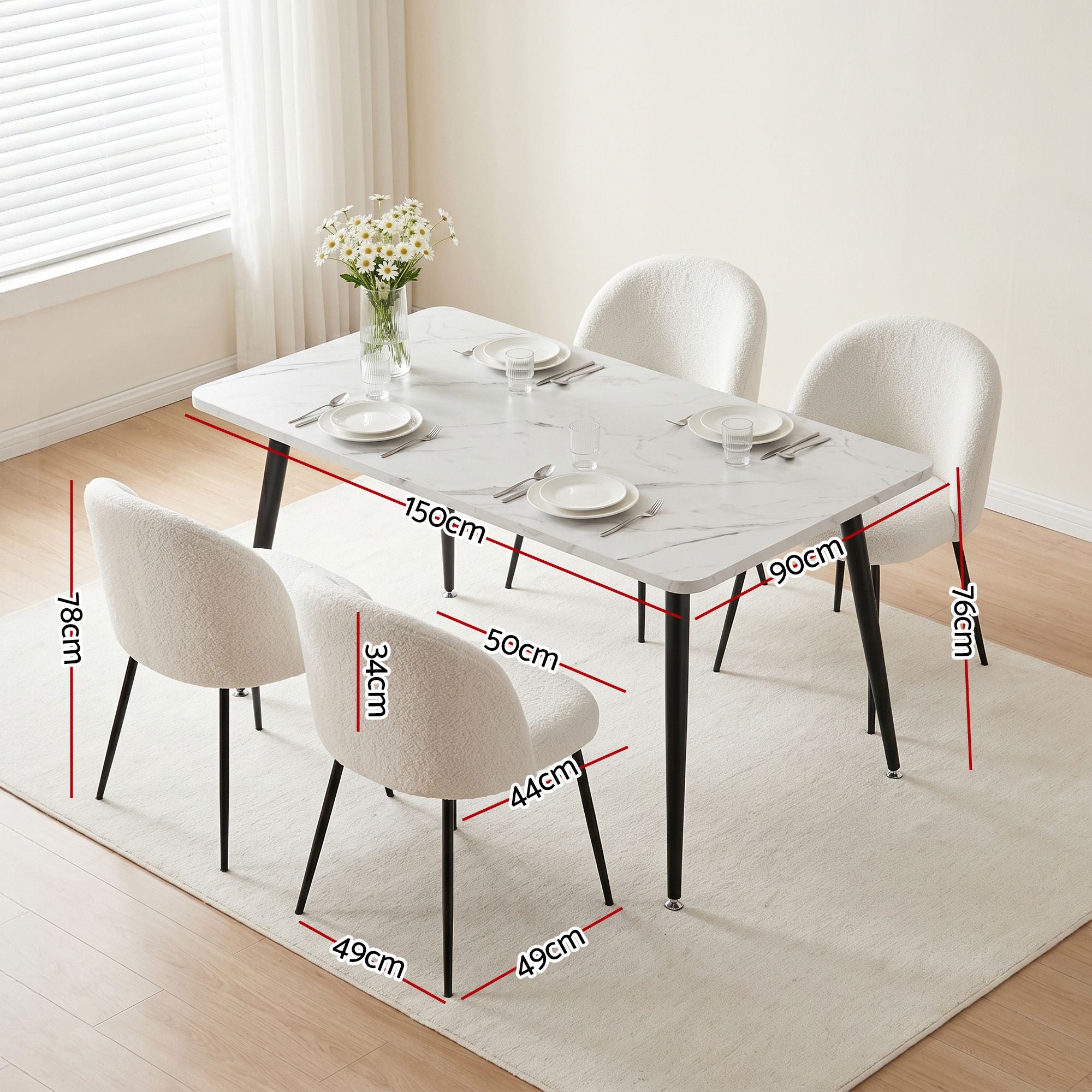 5-Piece Marble Dining Table Chair Set | Simpledeals