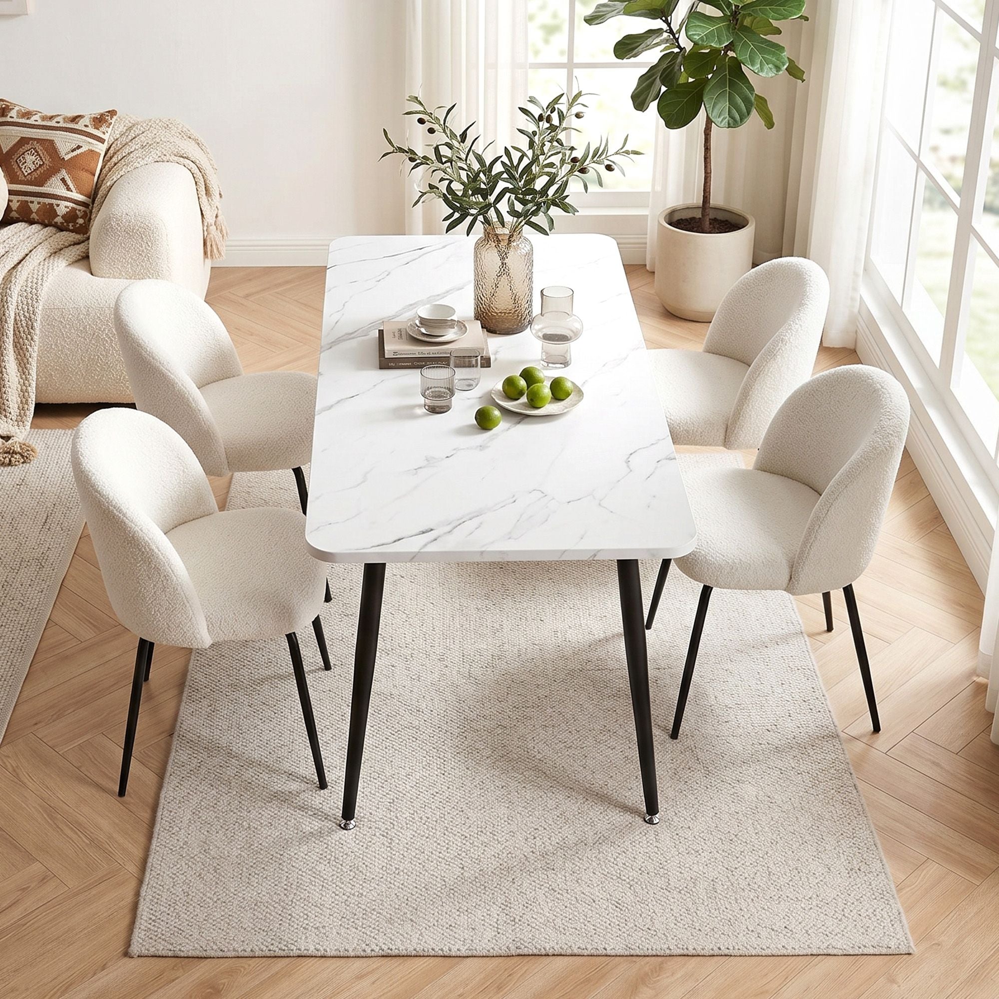 5-Piece Marble Dining Table Chair Set | Simpledeals