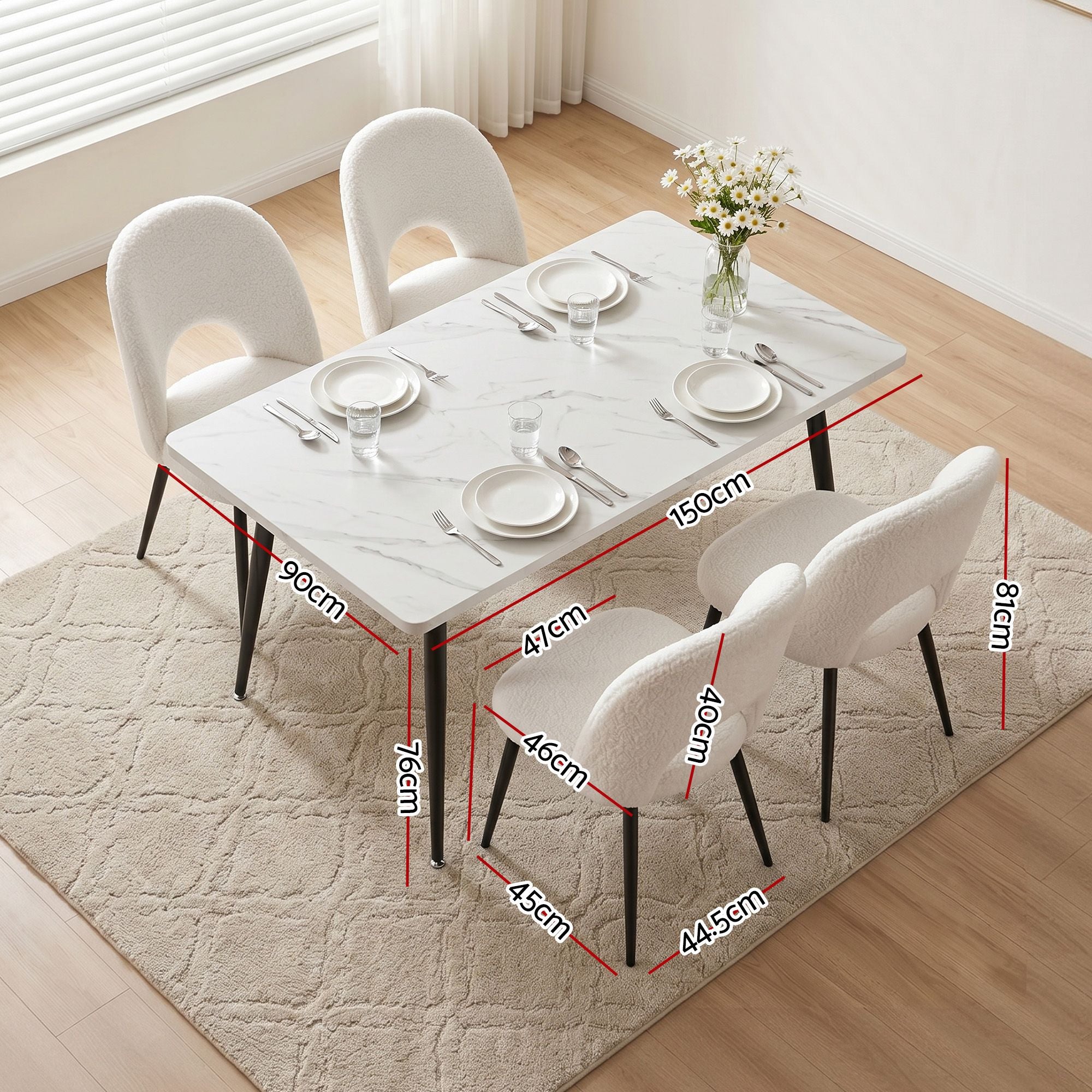 5-Piece Marble Dining Table Chair Set | Simpledeals
